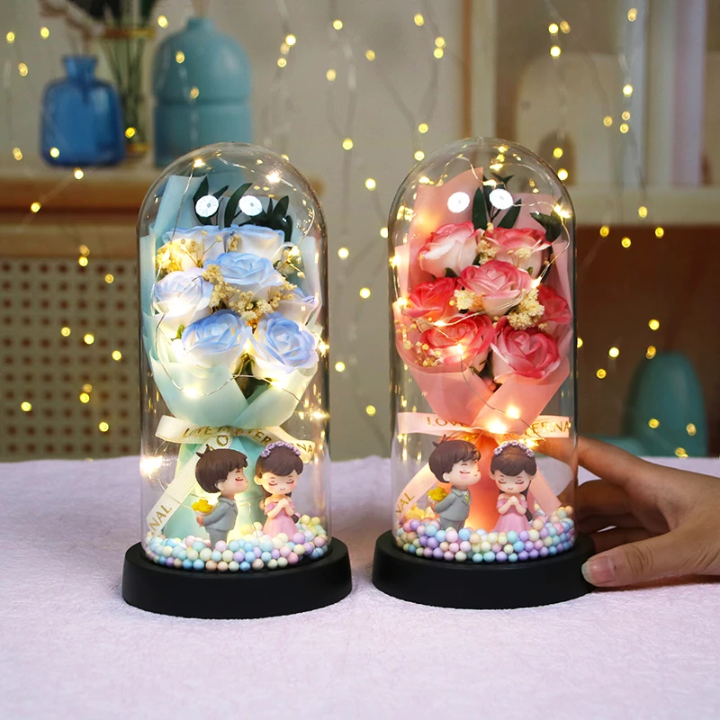 七夕情人节礼物永生花送女友老婆闺蜜生日浪漫玫瑰玻璃罩仿真花束