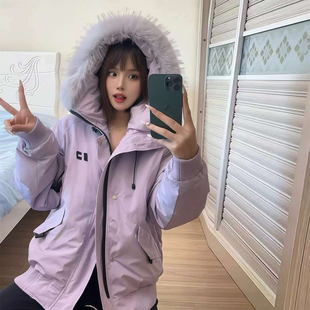 情侣潮牌派克羽绒棉服女加厚秋冬季宽松韩版显瘦百搭气质毛领外套