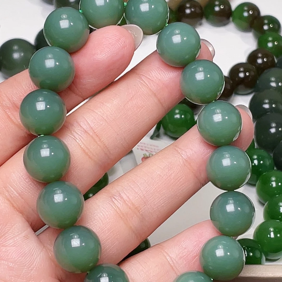 未镶嵌手链和田玉（碧玉）蓝调粉青 12 细