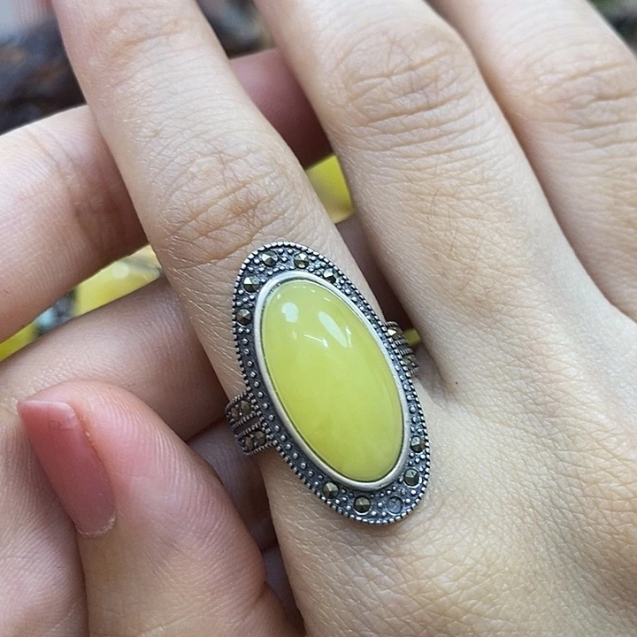 琥珀银S925镶嵌戒指戒指