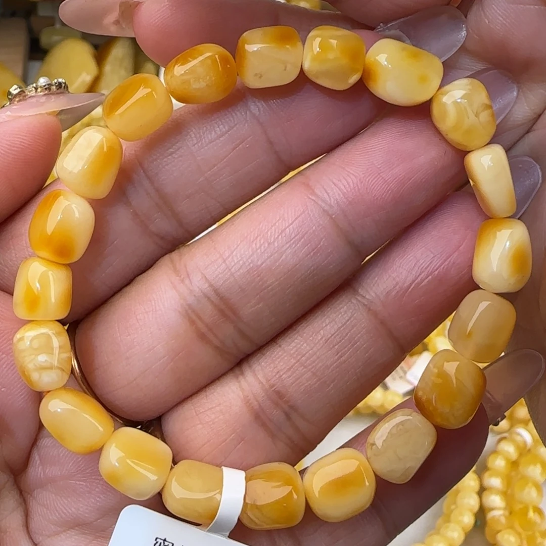 蜜蜡未镶嵌手链白花随型手串