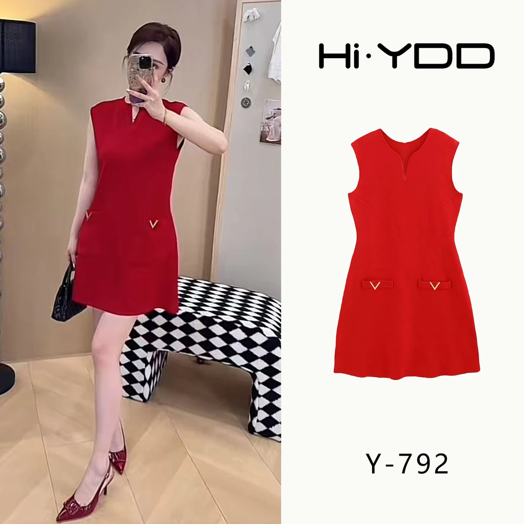YDD•「Y-792」法式高级美艳短袖夏季轻奢大方气质收腰连衣裙XZ-8276