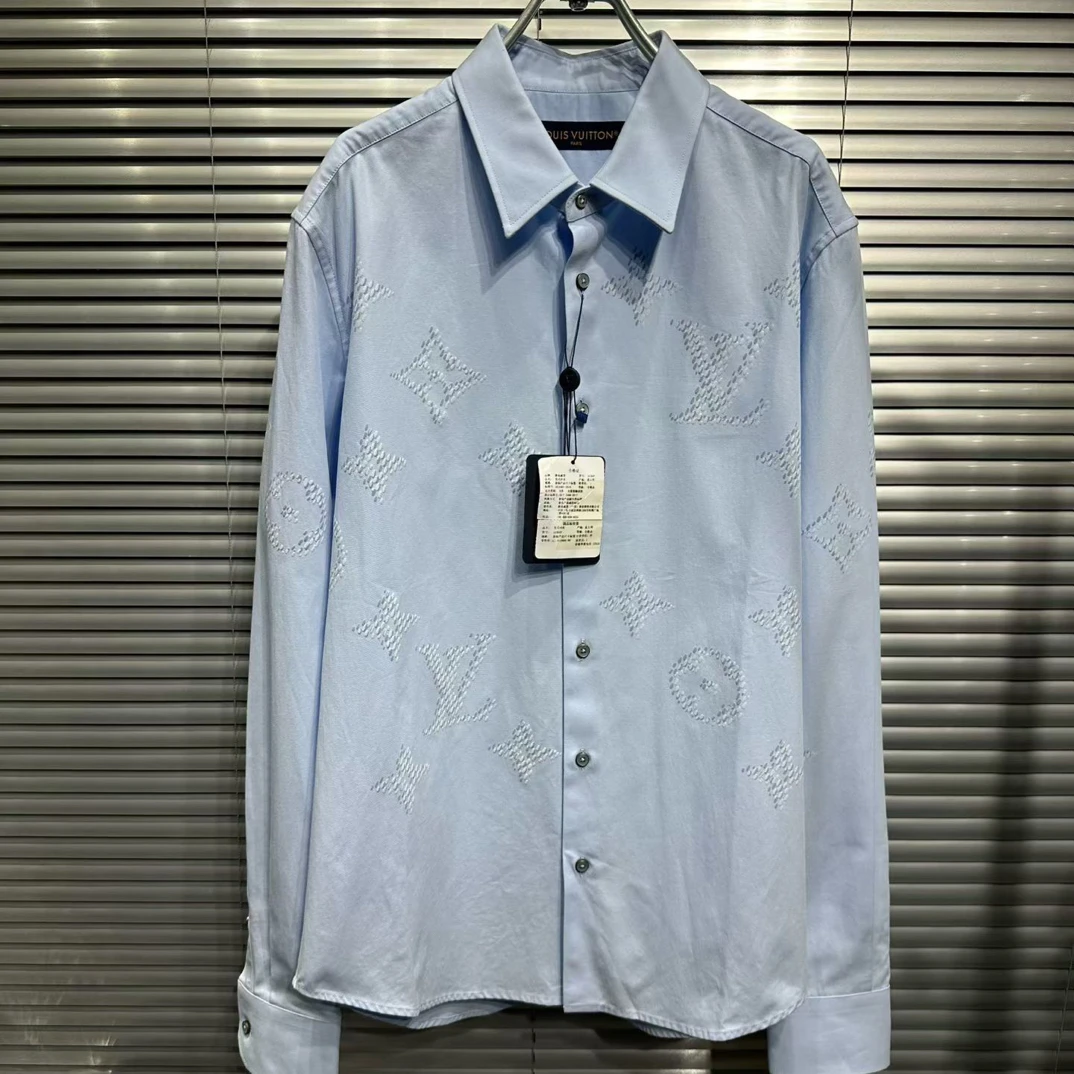 未使用 LouisVuitton/路易威登 26ss马赛克浮雕蓝色长袖衬衫m码