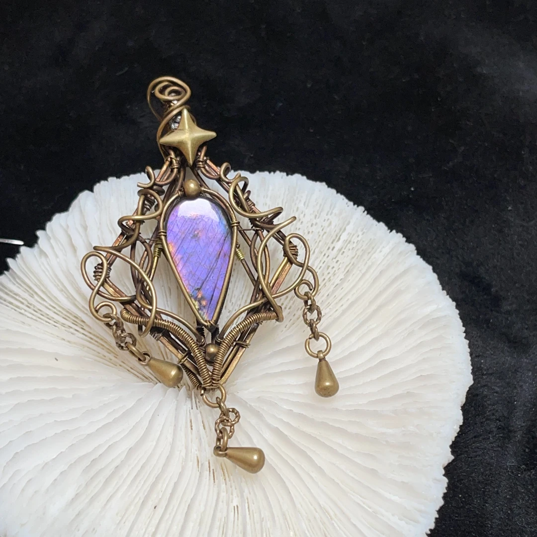 黄铜做旧手工制作宫廷风紫色项链首饰编织（可碰水）