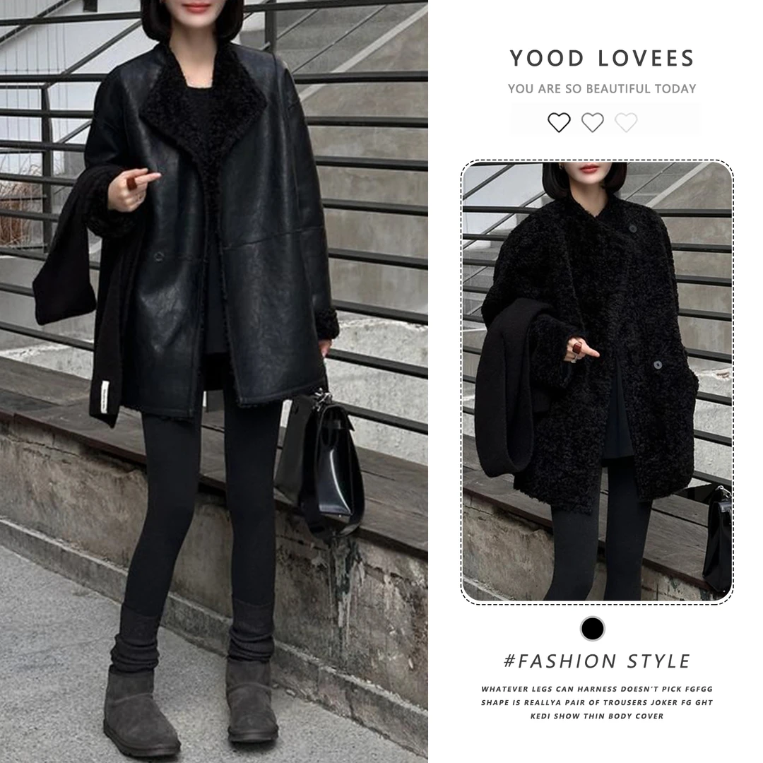 气质时髦双面穿皮毛一体外套女2025年秋冬新款设计感中长款夹克