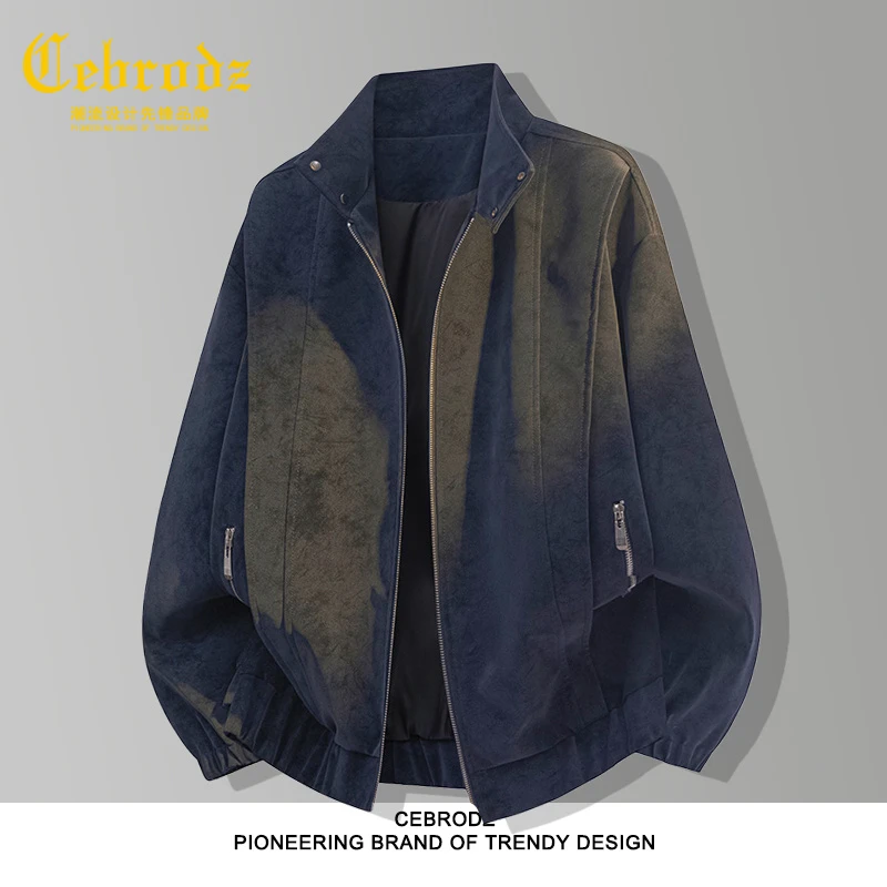法国Cebrodz美式复古立领夹克男款秋冬季加绒加厚宽松外套男潮牌
