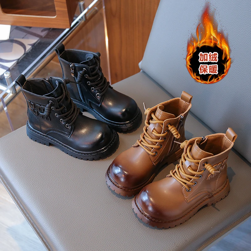 男女童皮靴2025秋季棉靴女童中大童马丁靴厚底拉链百搭秋季靴子