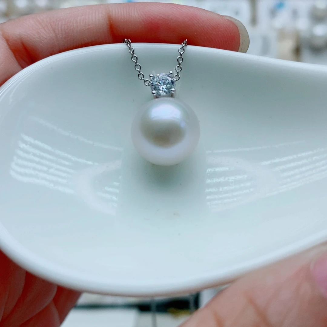 淡水珍珠银S925镶嵌吊坠(赠链)10mm