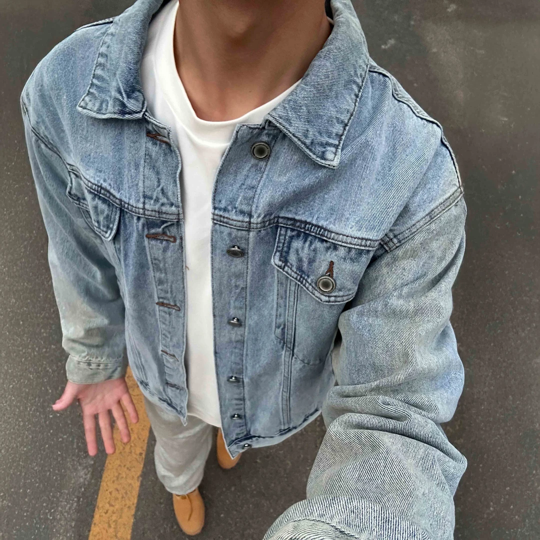 UNCLEBLUE秋季黑色牛仔外套男韩版宽松潮牌复古百搭工装夹克上衣