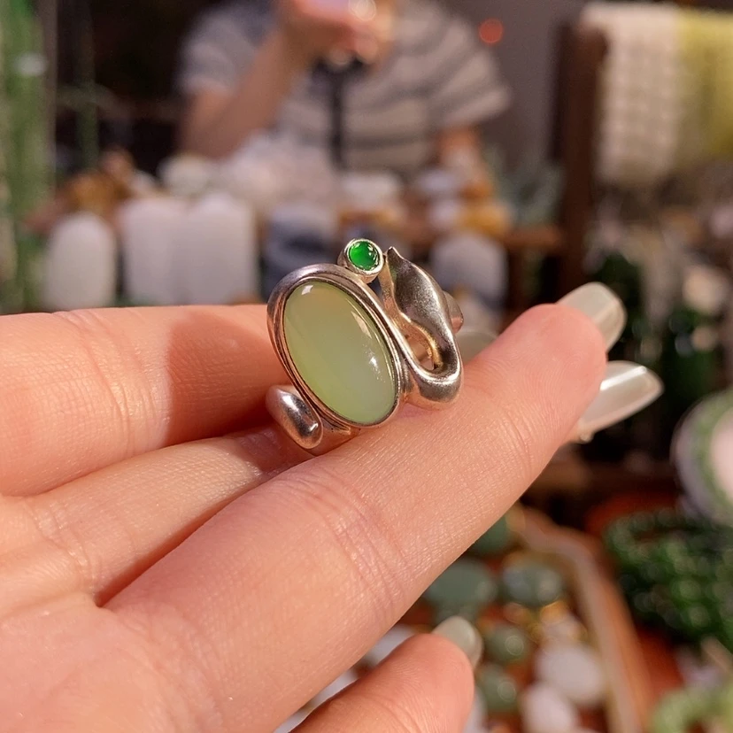 【闪购商品】和田玉银S925镶嵌吊坠(不含链)兜****戒指