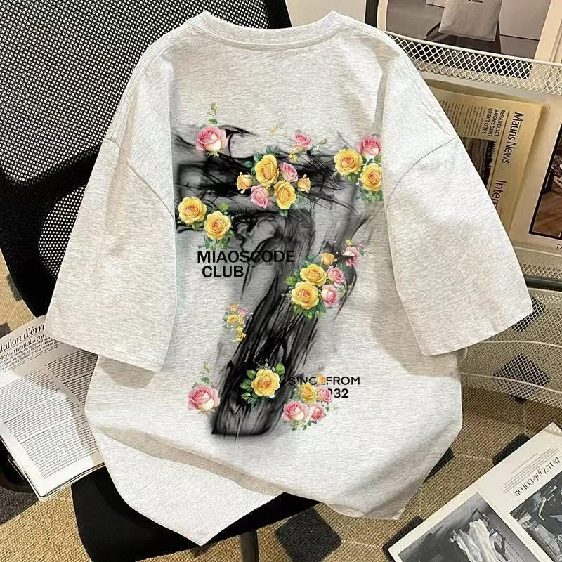 美式数字印花短袖t潮男夏季新款oversize重磅宽松百搭潮上衣