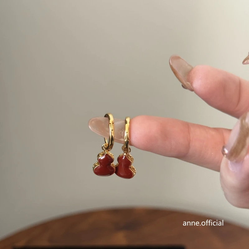 铜合金耳饰 【R380】安可拉红葫芦白贝双面佩戴耳饰