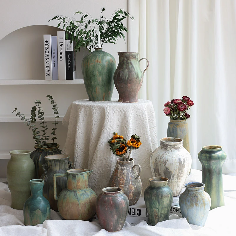 景德镇手工复古高级感油画风陶罐花瓶花器可用于民宿插花艺术摆件