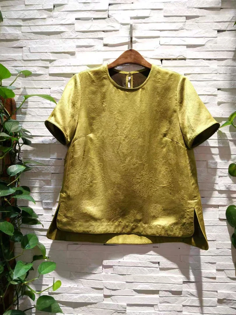 青娘子香云纱休闲百搭气质宽松圆领斜襟上衣-61304