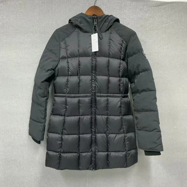 99新 CANADA GOOSE 纯色中长款连帽含羽绒外套收腰设计 m码/3508