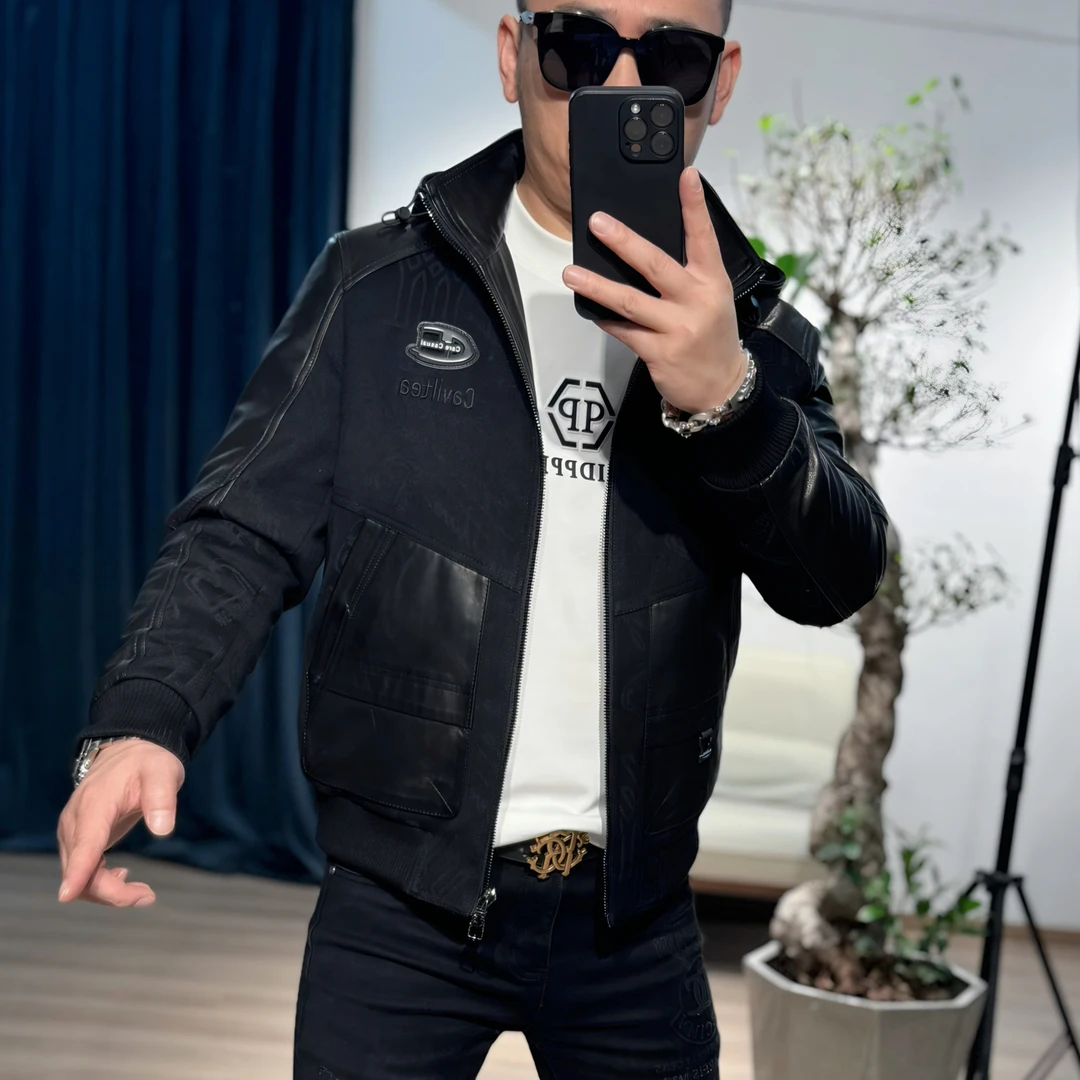 【VG轻奢】25冬季男士高端山羊皮重工刺绣帽款羽绒服9809