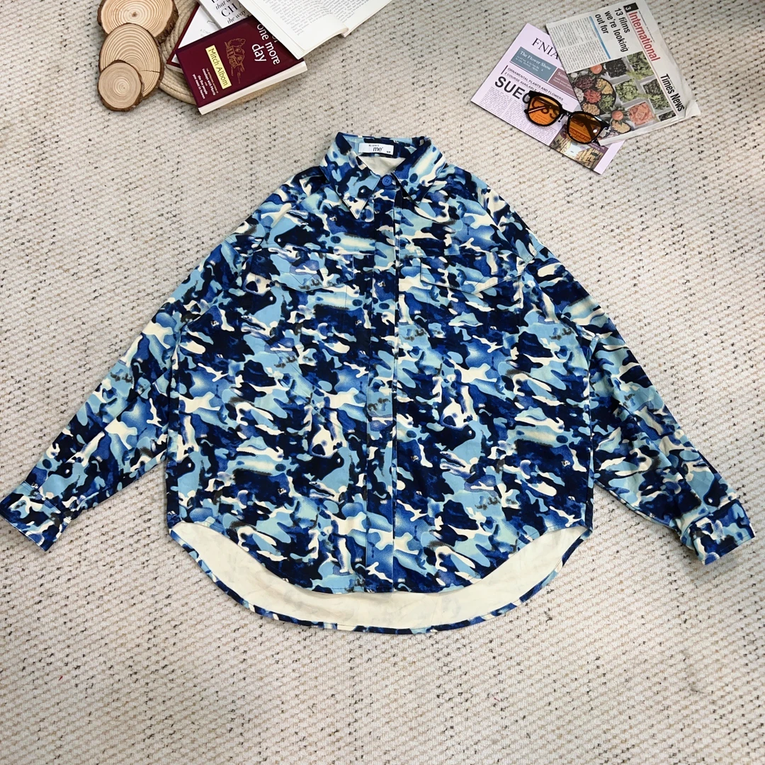 2025夏季新款时尚百搭做旧水洗迷彩牛仔长袖外套3700