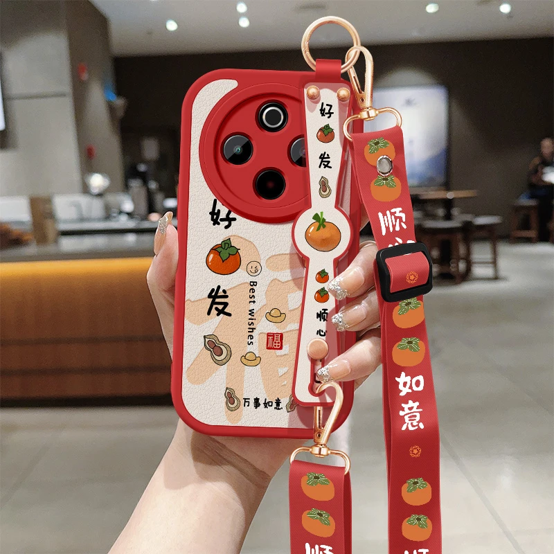 如意适用vivoy300pro手机壳新款小羊皮斜挎挂绳全包防摔腕带软壳