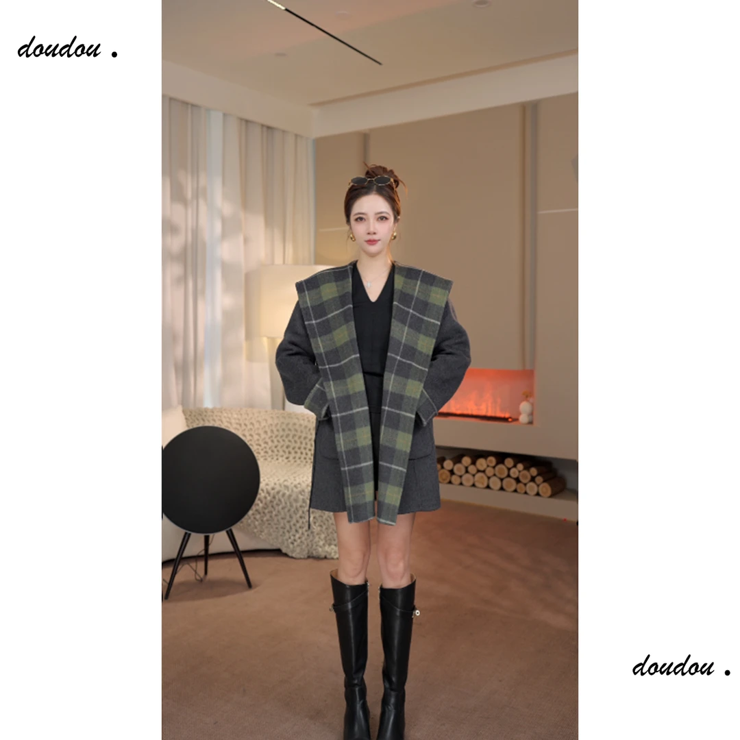 【豆豆】秋冬新款双面呢时尚外套女韩版中长款大衣-28DD012