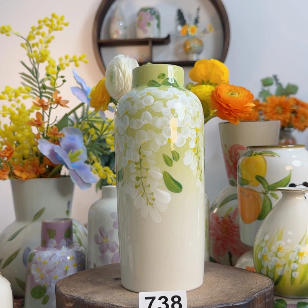 摆件景德镇陶瓷手绘小花瓶摆件无孔