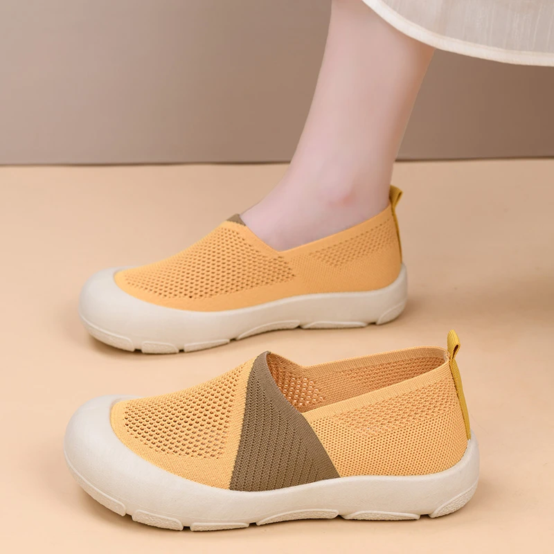 2025夏季新款时尚百搭健步鞋女网面透气老北京布鞋平底防滑休闲鞋