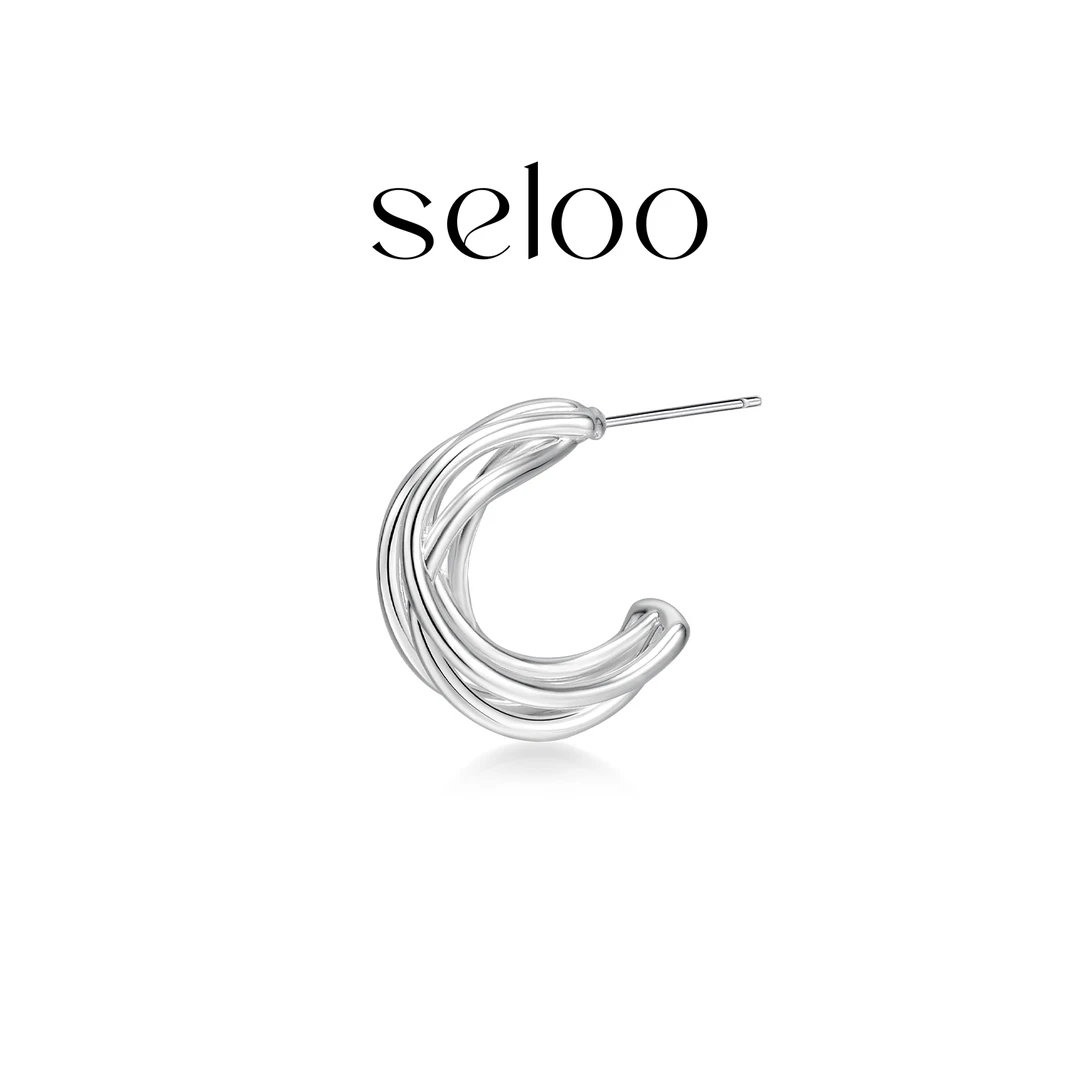 合金耳饰 Seloo【扭扭线条耳环】时尚百搭小众耳环SE507R329