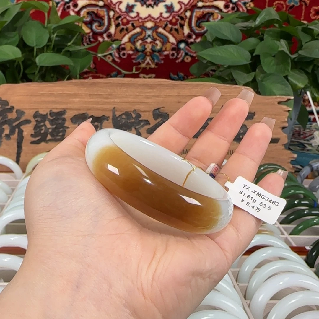 未镶嵌手镯和田玉（糖玉）新疆和田玉糖白玉手镯轮胎镯条宽16mm