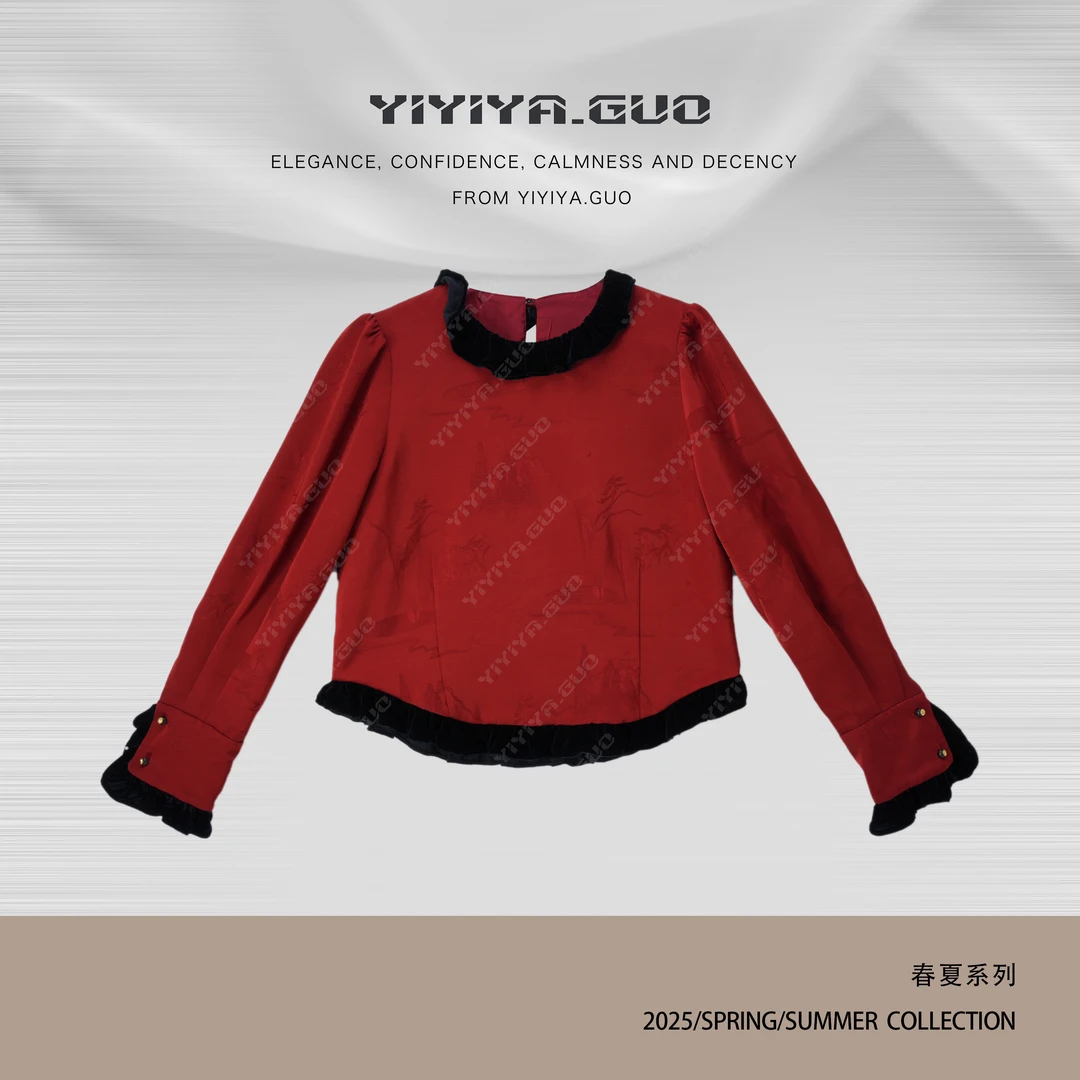 yiyiya.Guo艺艺吖【有福】新中式中国风刺绣圆领上衣25SS0420