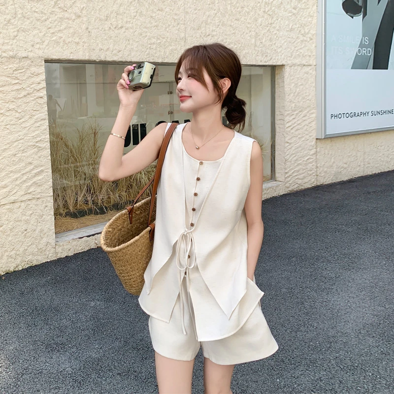 老钱风无袖马甲短裤套装女2025夏季新款韩版ins风时尚显瘦两件套