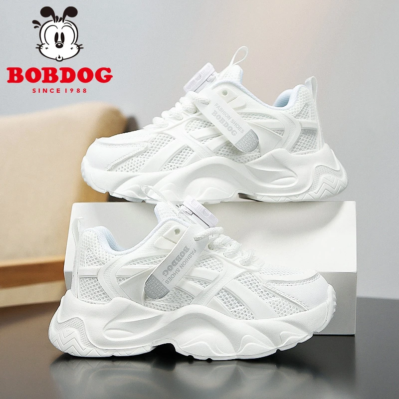 巴布豆儿童小白鞋女童运动鞋春秋款6-12岁潮款网面透气女孩老爹鞋