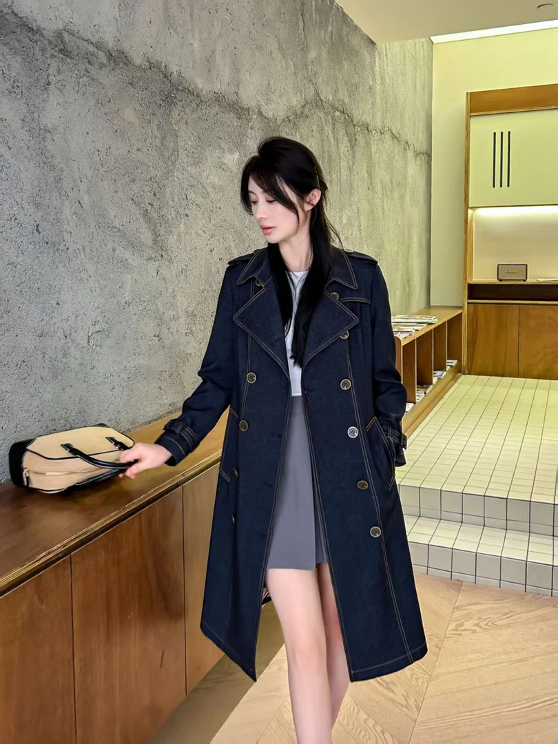 2025年春季芭家风韩系牛仔长款风衣外套新款
