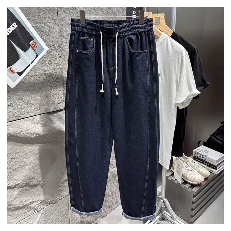 弯刀裤！25春夏！无di质感！辑明线 松紧腰男士宽松牛仔裤潮3223