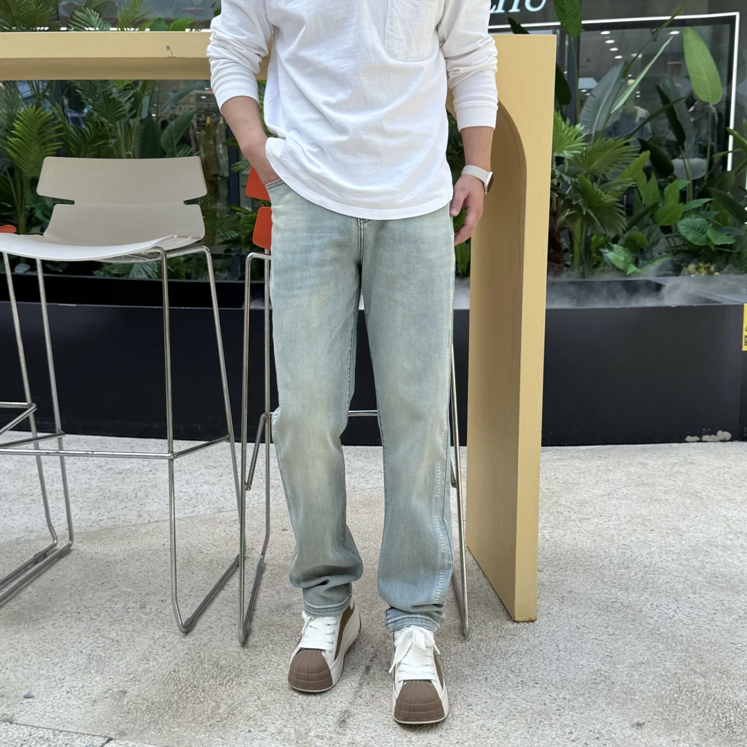FNS-2025男士夏季柔软顺滑百搭休闲直筒水洗冰蓝时尚牛仔裤705