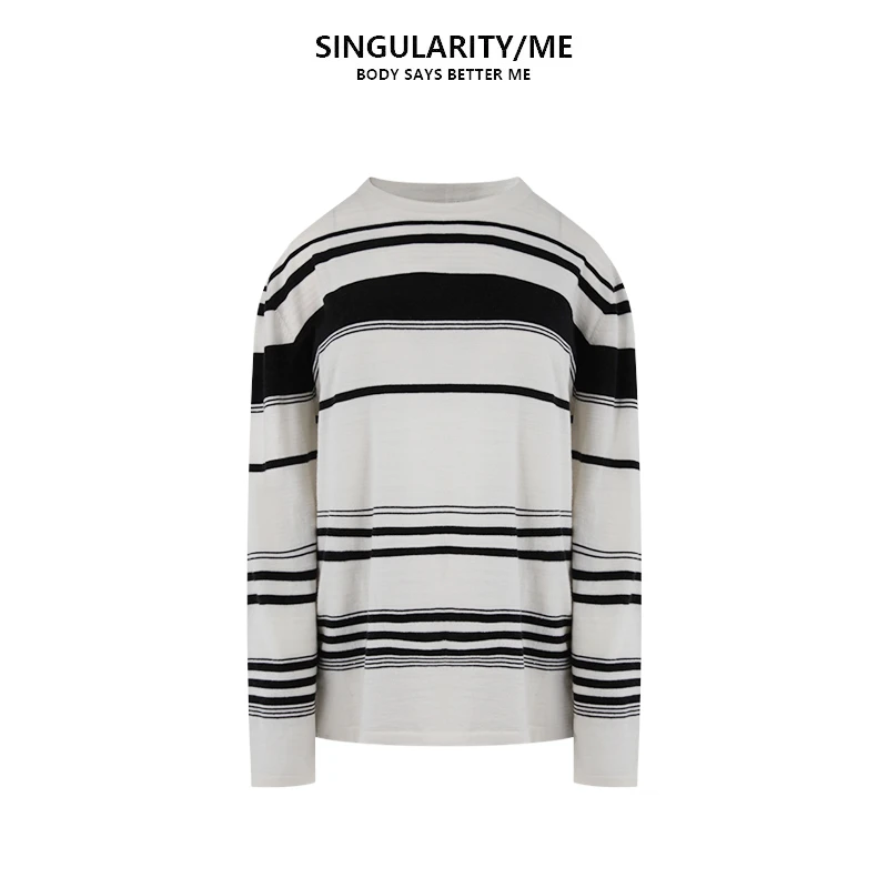 Singularity Me 8A 11812 条纹撞色百搭休闲慵懒打底衫套头针织衫