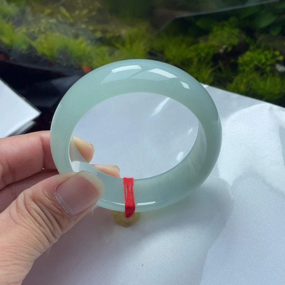 翡翠未镶嵌手镯57.5糯冰绿晴超级大轮胎种老肉细