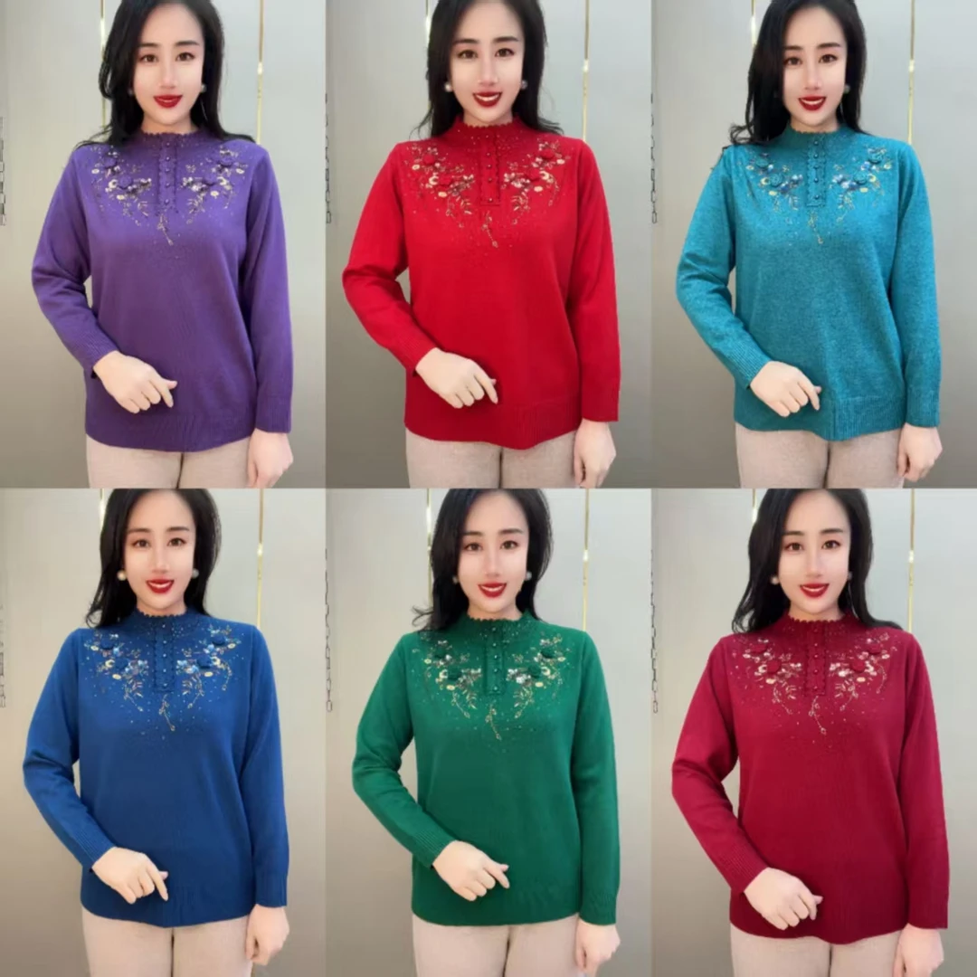 3667款花边领小花套头针织衫