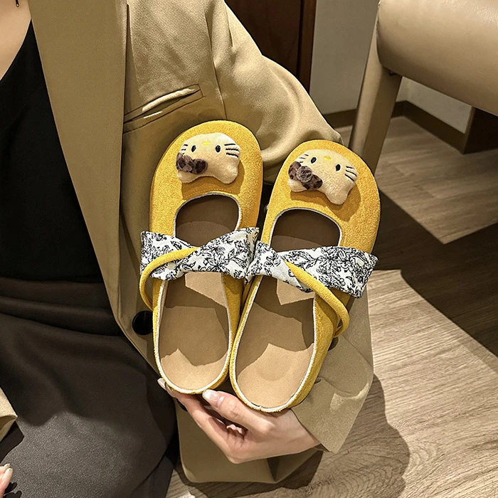 爆款猫泡芙小单鞋女2025年春夏新款网红魔术贴软底豆豆鞋子平底