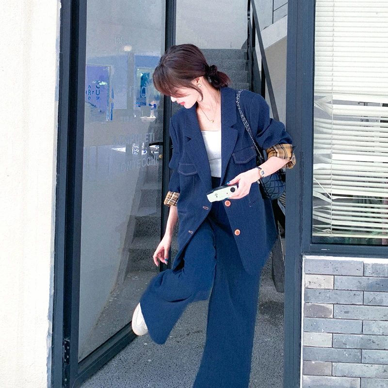 韩系气质休闲西装阔腿裤套装女新款高级感通勤西服春游出行两件套