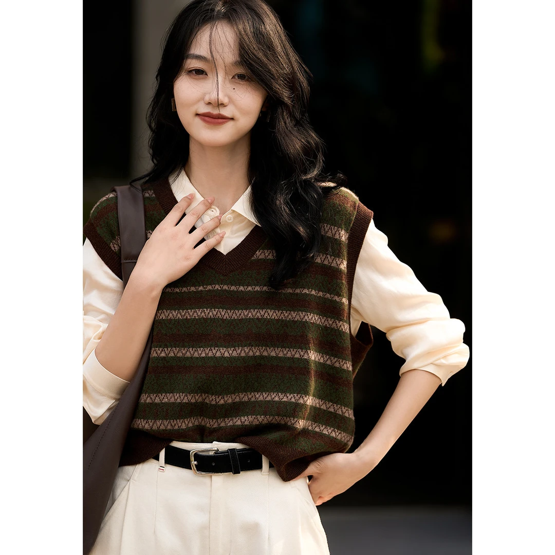 【糖糖专属】再会费尔岛意大利工艺羊毛羊绒V领针织背心ZZR867206AG