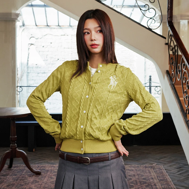 HACR浅春系立体麻花软糯温柔风少女修身针织开衫休闲百搭时尚