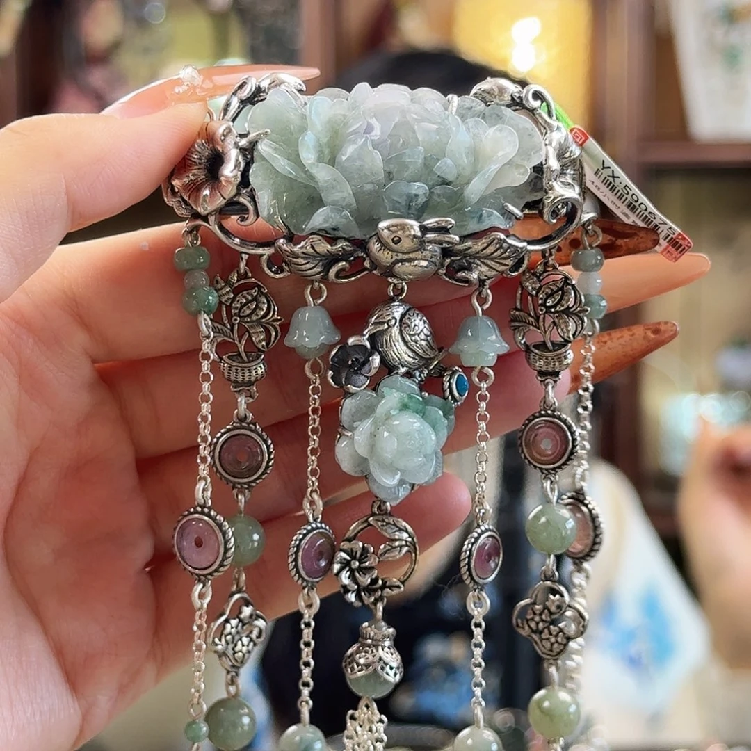 翡翠银S925镶嵌发饰