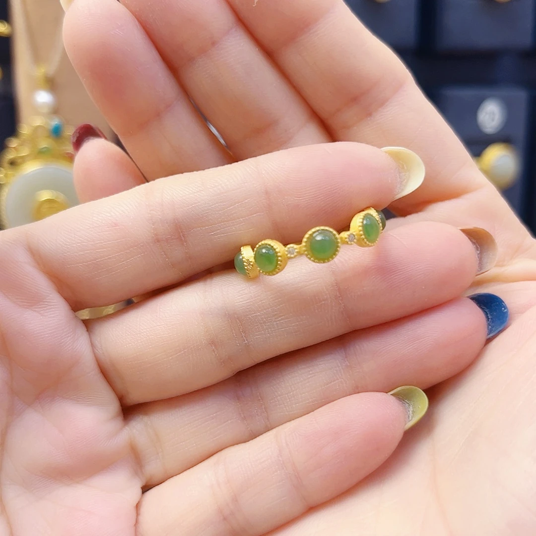 和田玉银S925镀金镶嵌戒指