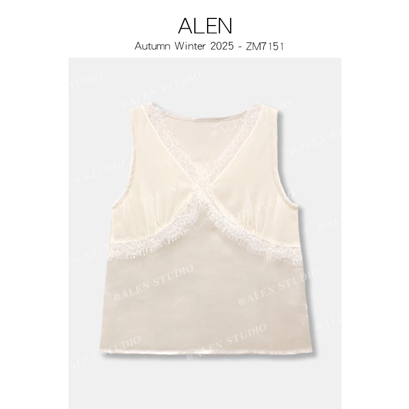 【Alen女装店】小吊带短款无袖打底女背心上衣蕾丝花边内搭ZM7151