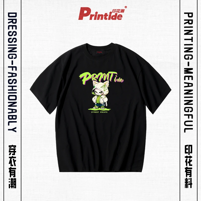 PRINTIDE潮牌潮喵人系列圆领短袖t恤萌宠设计师痞帅轻奢痞帅男装