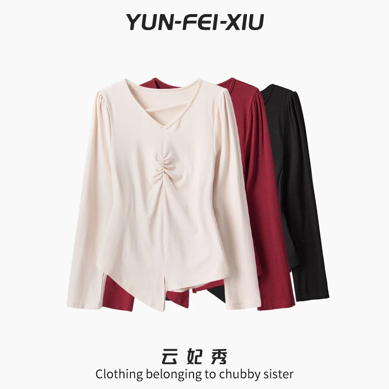 云妃秀大码女装T恤时尚胖mm宽松显瘦不规则下摆百搭上衣春季63585