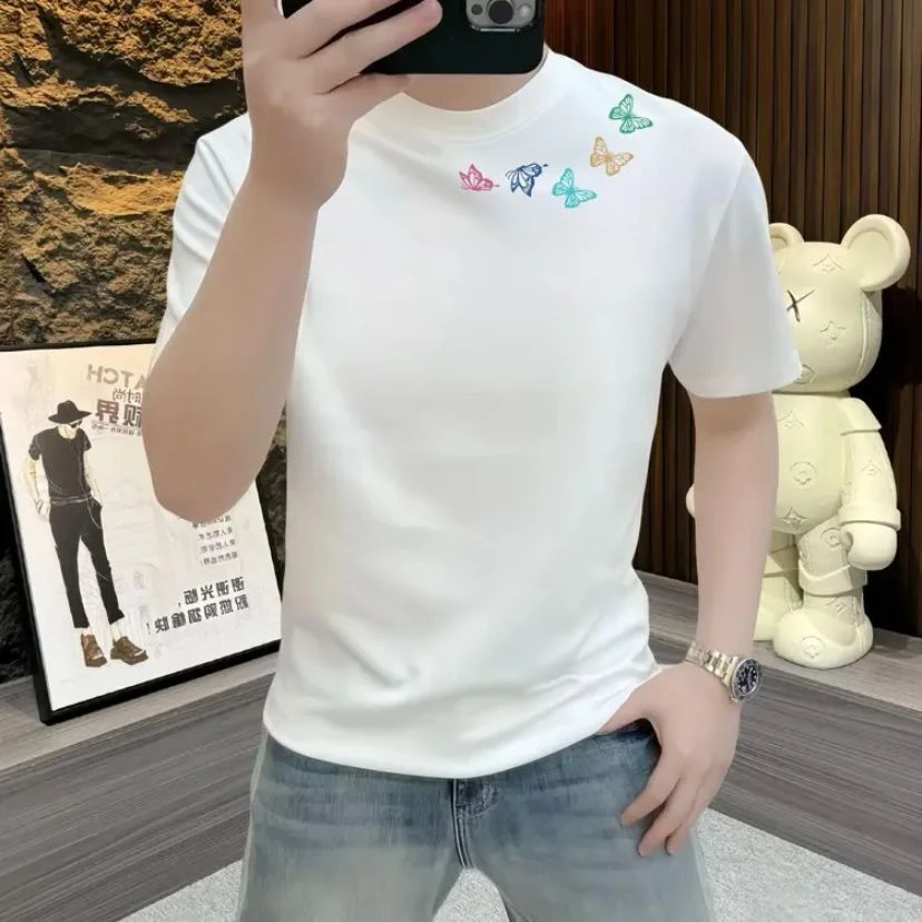 2025夏季新款国潮轻奢液氨棉潮牌印花男短袖t恤潮流圆领百搭男装