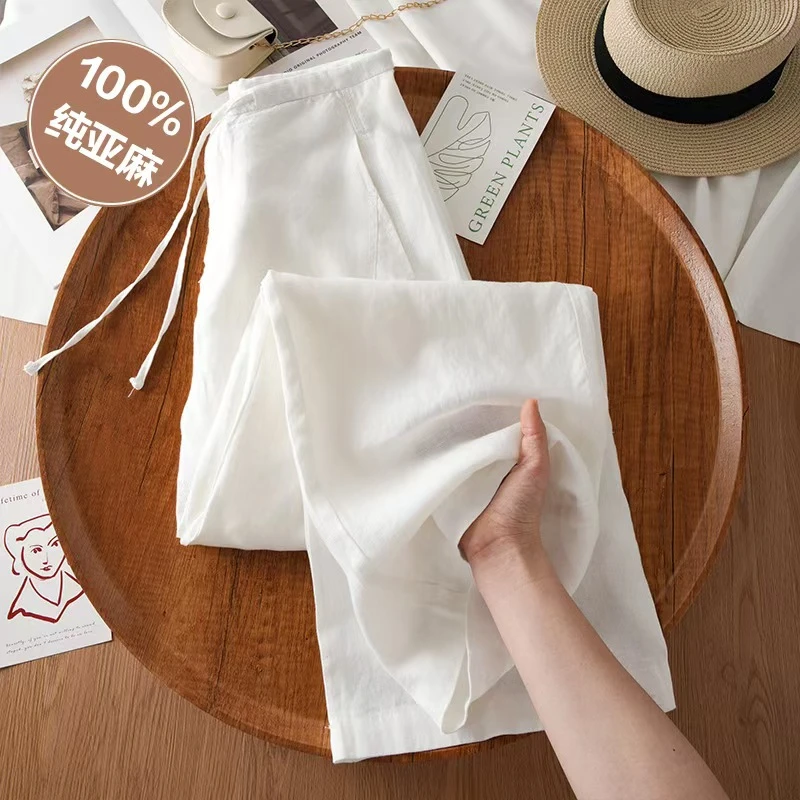 【100%正品亚麻】100亚麻劳拉风弯刀阔腿裤来自欧美法国