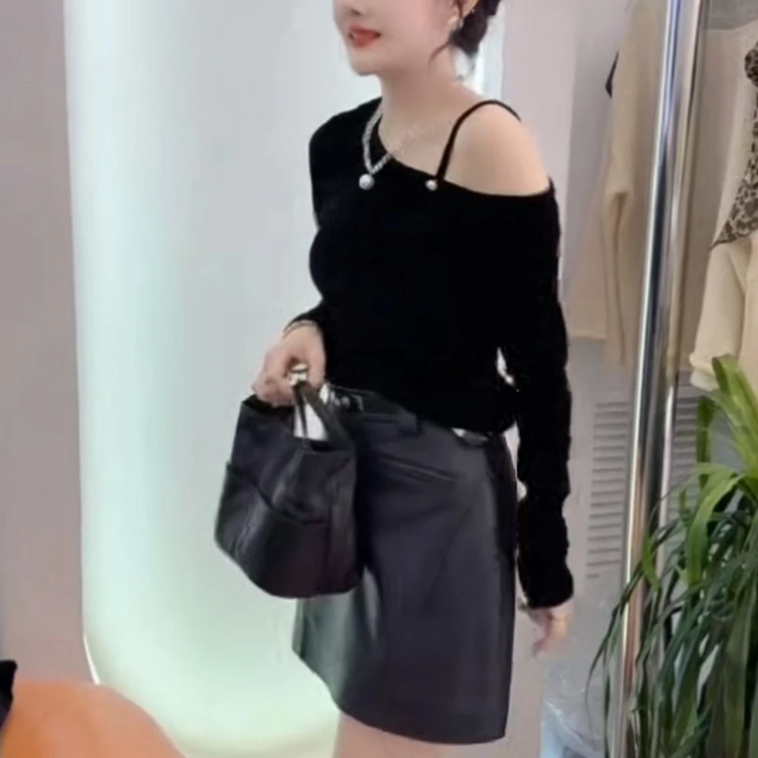 92丝绒露肩打底秋冬新款上衣设计感洋气时尚高级感气质上衣T恤