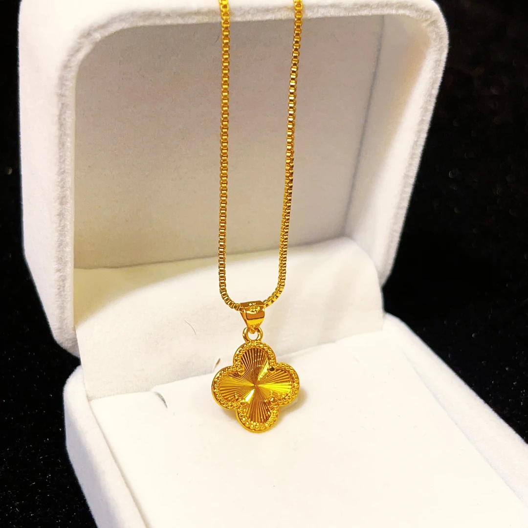 铜合金项链  镭射双面四叶草女士项链轻奢时尚百搭新中式0013