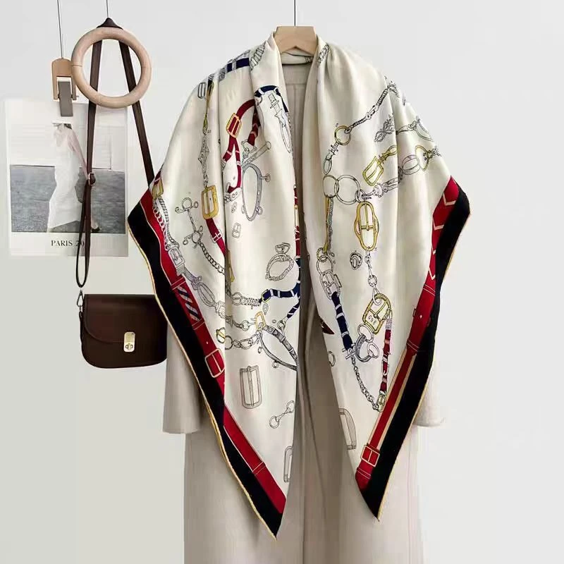 2025新爆款双面真丝羊毛140大方巾冬季围巾女桑蚕丝丝巾羊绒披肩